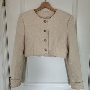 Zara Cream Cropped Boxy Textured Jacket XL